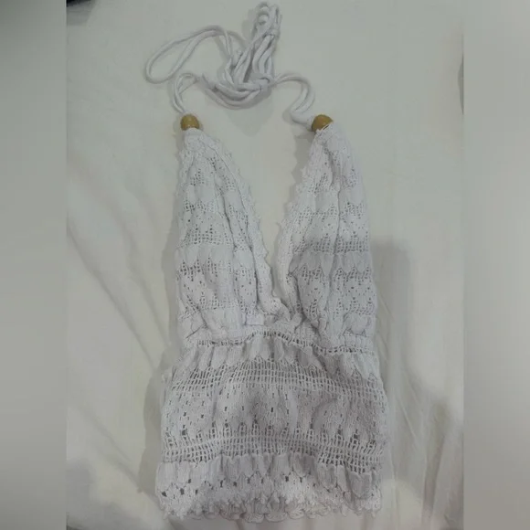 Crochet white halter top M (stretchy- will small and extra small 2) New Boho - Picture 2 of 4